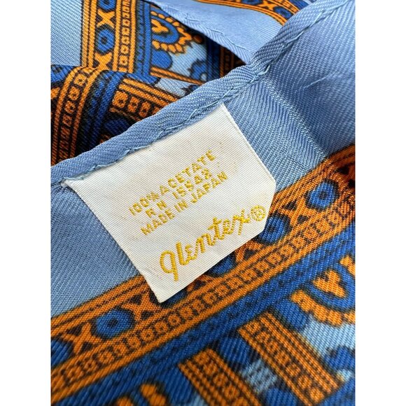 Vintage Scarf Glentex Japan Blue Orange Geometric Square Wrap Accessory 1970s - Picture 5 of 9